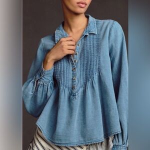 Pilcro Blue chambray Button-Up Blouse